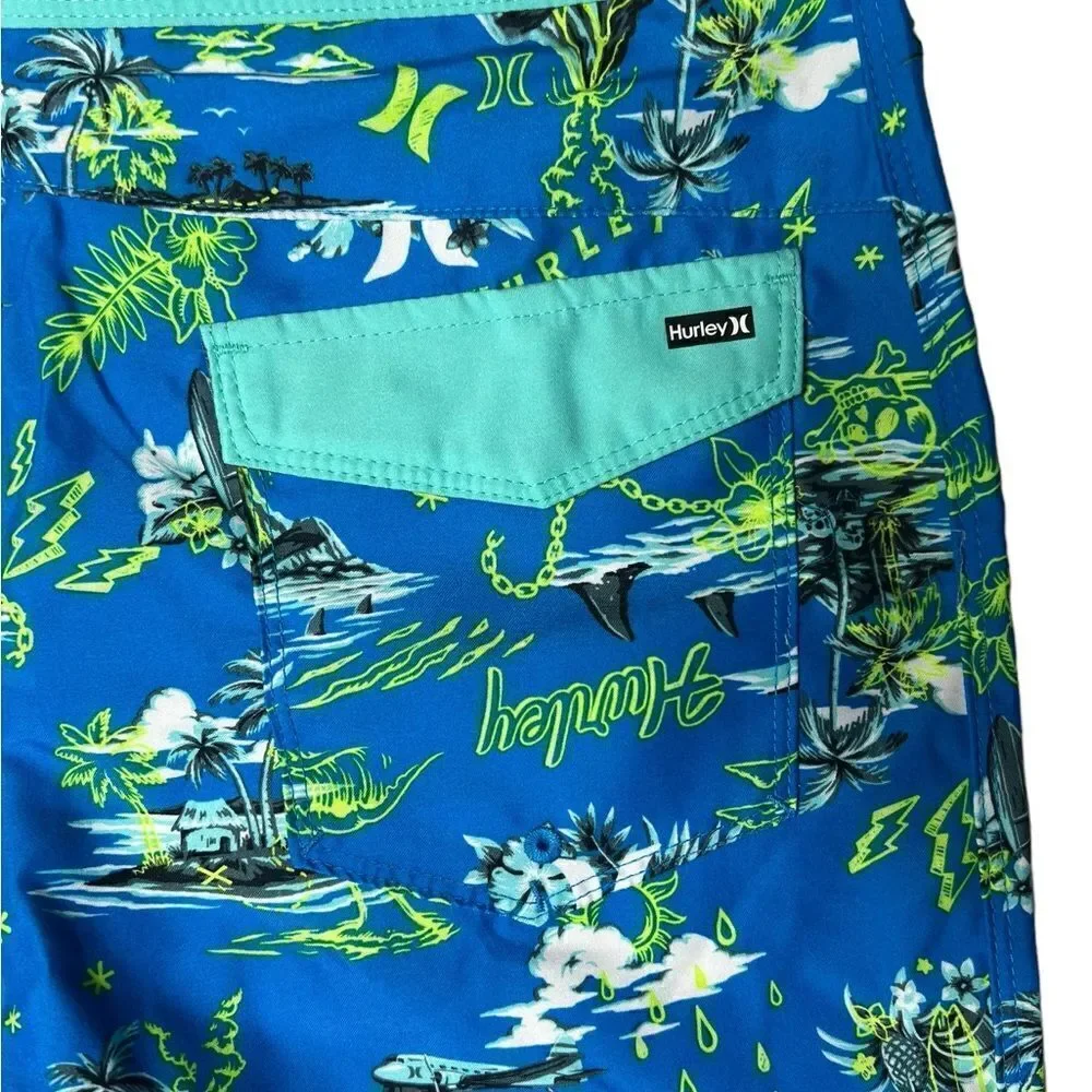 Hurley Neptune Blue Tropical Swim Board Shorts Size 16 / 28 NWT
